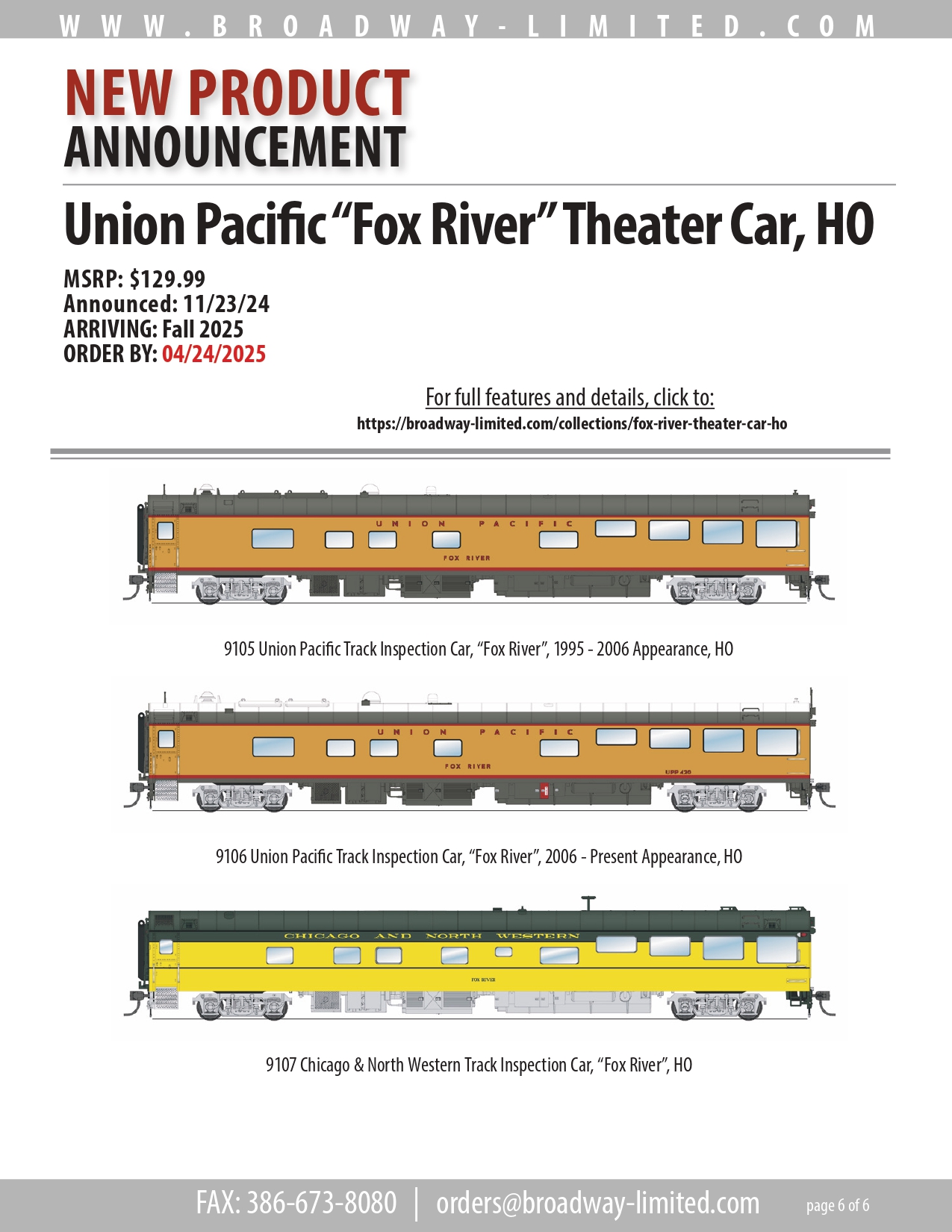 預訂 BROADWAY HO Union Pacific “Fox River” Theater Car, 22 預訂 BROADWAY HO Union Pacific “Fox River” Theater Car,
