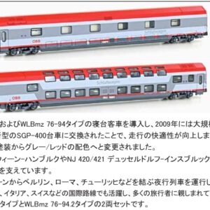 預訂 KATO / Hobbytrain / Lemke  - 05197001N WLABmz/WLBmz 76-94 Sleeping Passenger Cars Two Car Set OBB Ep.V (2-Car Set)