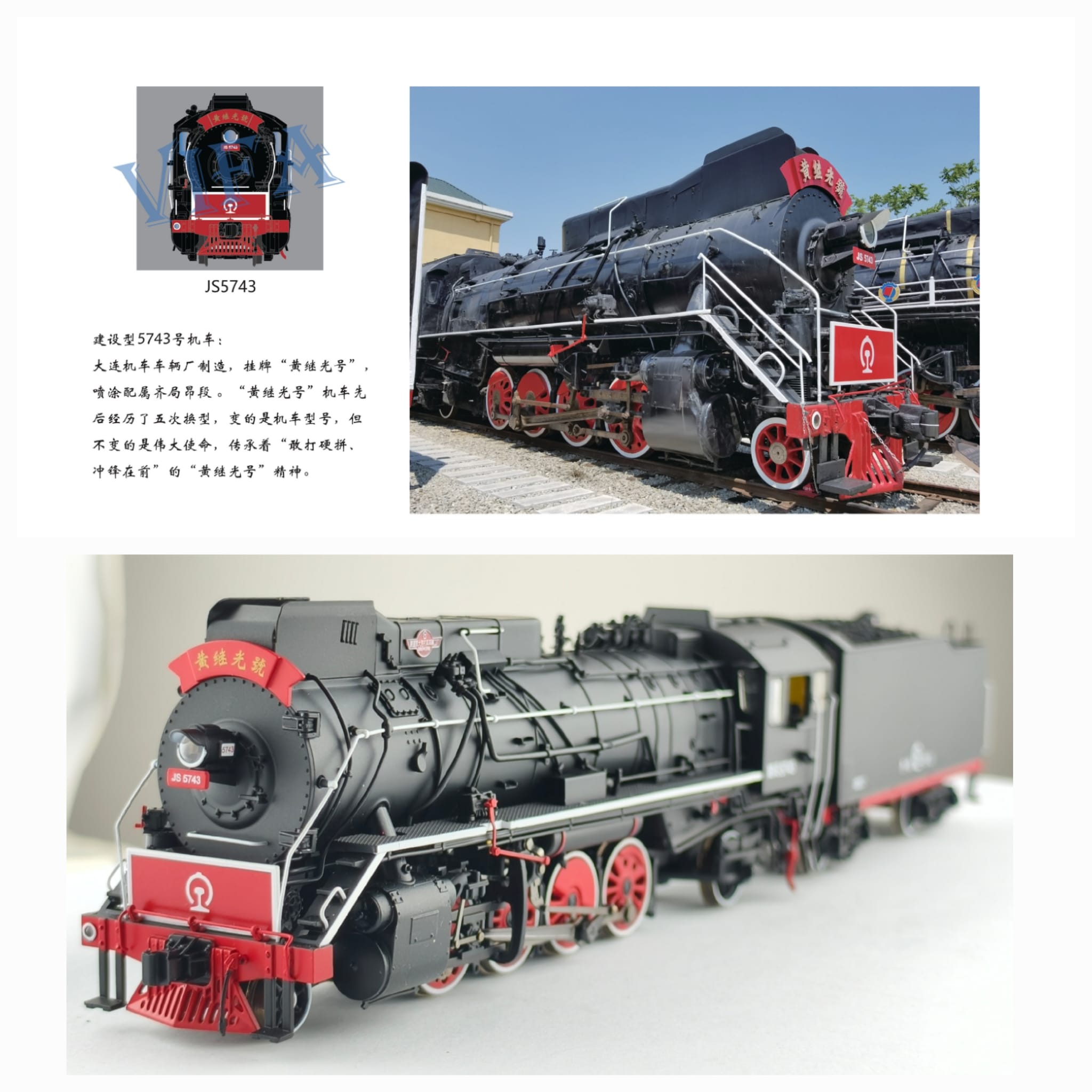 <預訂> 跨越模型 HO比列 建設蒸汽機車 數碼音效同步噴煙 8 JS5743齊局昂段 黃繼光號