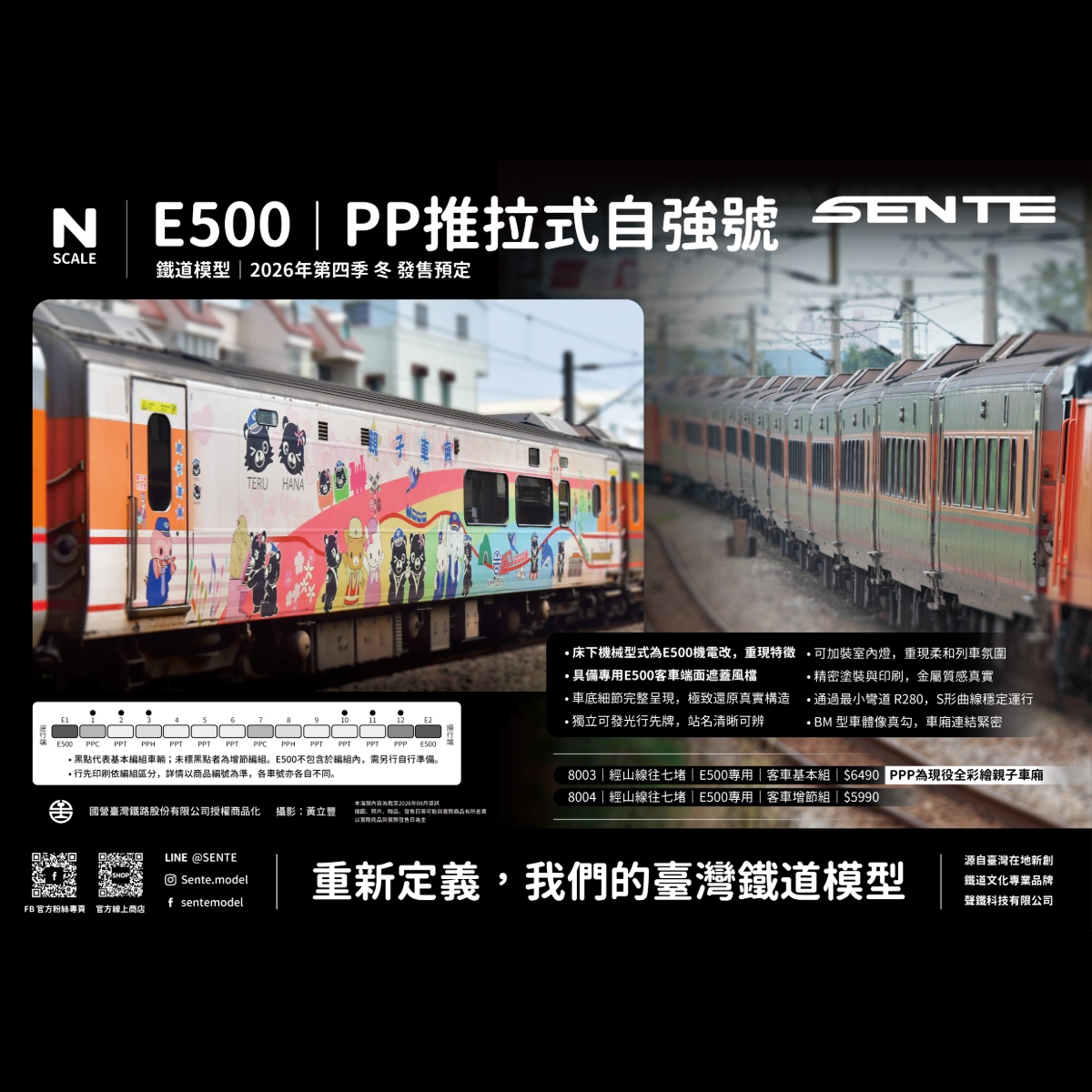 <新品預定>聲鐵 SENTE 8003 8004 E500專用機電改自強號專用客車 | 經山線往七堵 | 1 <新品預定>聲鐵 SENTE 8003 8004 E500專用機電改自強號專用客車 | 經山線往七堵 |