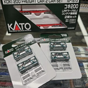 KATO 10-1573 + 23-583 x 2 ｺｷ200(JRFﾏｰｸなし)ｺﾝﾃﾅ無積載 2両ｾｯﾄ + UT13Cﾀﾝｸｺﾝﾃﾅ(三菱ｹﾐｶﾙ物流) 4個入
